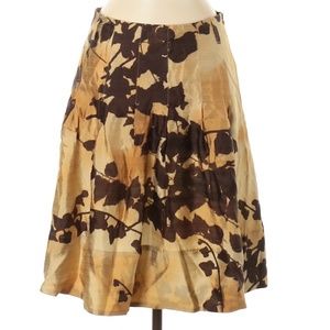 Rene Lezard Tan Floral Print A-Line Skirt